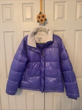 Koolaburra Purple Puffer Jacket with White Sherpa Lining